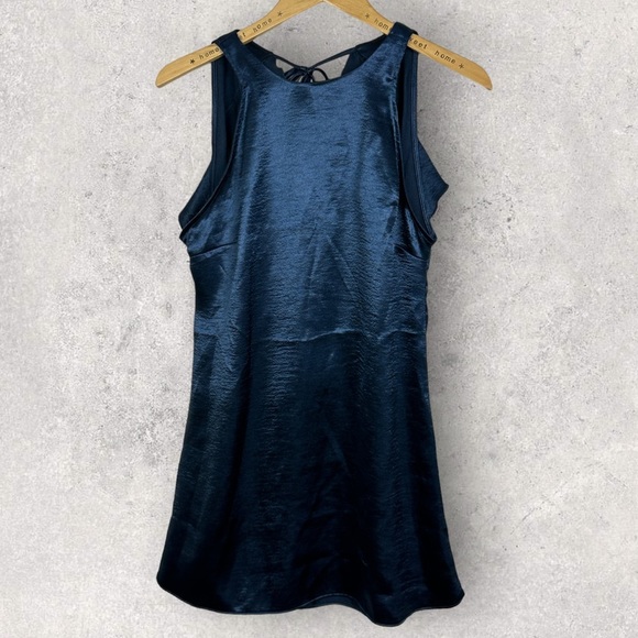 NWT Free People After Hours Slip Dress Blue Satin Size Small Ruffle Open‎ Back S - Picture 14 of 16